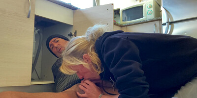 BLOWJOB TO THE PLUMBER IN MY KITCHEN - HOT WIFE