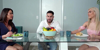 Milf & Daughter tagged team on fucking Step-Son (Nina Dolci, Peter Green, Jazmin Luv)