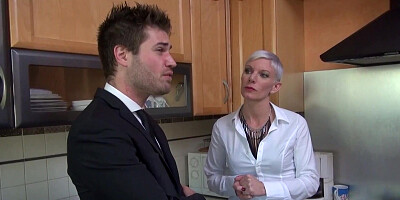 Sexy short hair milf gets sodomized in her kitchen