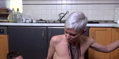 Sexy short hair milf gets sodomized in her kitchen