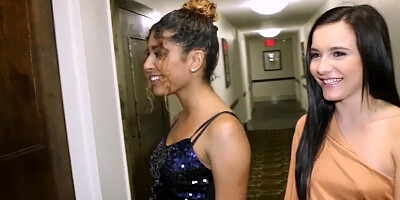 Two lovely teen babe are sharing their college bud's hard piston