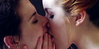 Fiery red head and beautiful brunette enjoy lesbian sex in the tub