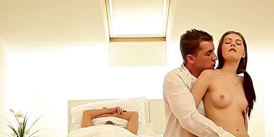 Adorable teen doll opened up all of her holes for penetration in a DP threesome