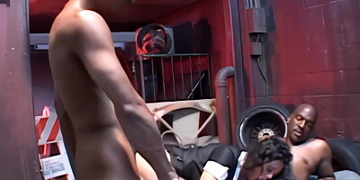 Hot Brunette Mature MILF gets fucked Anal and Hard by Two Big Black Cock BBC Guys for Double Penetration Outdoors