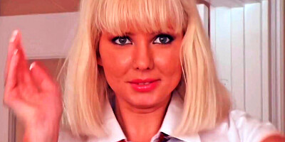 Horny schoolgirl is showing her cock sucking skills to us