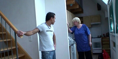 Chubby blonde GILF is fucked by a perverted young dude