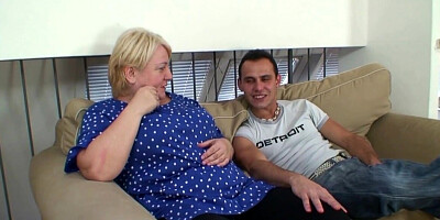 Chubby blonde GILF is fucked by a perverted young dude
