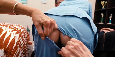 Teen nurse and mature blonde devour cock together