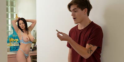 Cock-teaser seduces stepson and fucks with him