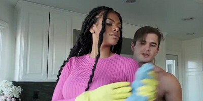 Ebony housemaid Halle Hayes is being fucked by a white stallion