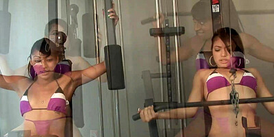 Skinny Andrea Kelly and Sidney Kohl banging black cock in the gym