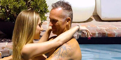 DADDY4K. Petite gal cheats on BF with his athletic stepdad by the pool