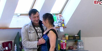 Horny ugly chubby mature milf with natural boobs fuck in kitchen