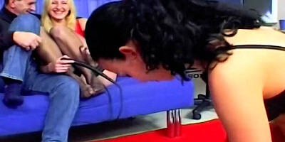 Magnificent German babes pleasing hard peckers in the living room