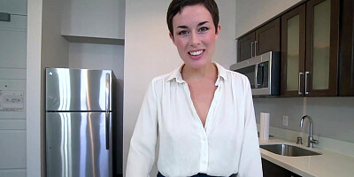 Short-haired real estate agent gives a POV blowjob in order to seal the deal