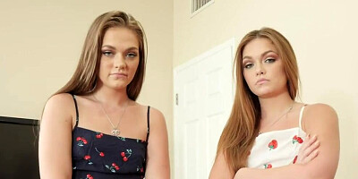 Twin stepsisters (?) race for stepdad's dick & car