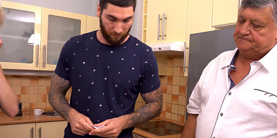 DADDY4K. Fat Man Instead Of Cooking Fucks Sons Girlfriend In Kitchen