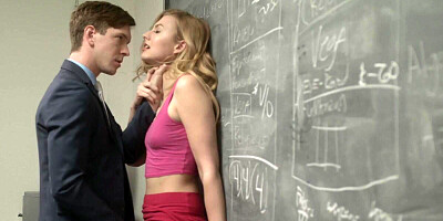 Blonde college babe is getting banged by her professor in a classroom