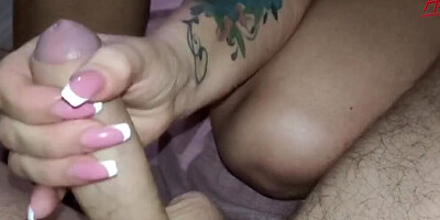 Stepson pushed his stepmother's panties aside and filled her pussy