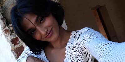 Ebony sweetheart Angel Constance treats you with a slow striptease in nature