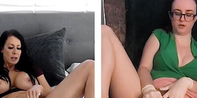 Two webcam chicks are rubbing their pussies for one another over Skype