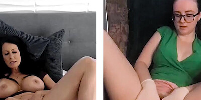 Two webcam chicks are rubbing their pussies for one another over Skype
