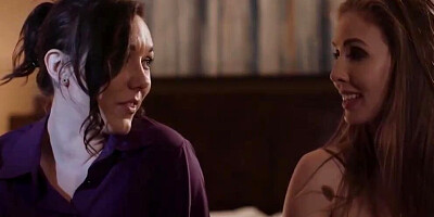 MILF and stepdaughter are sharing a strap-on dildo in the bedroom