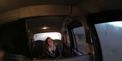 Kinky Brunette Saml takes a free ride in a fake taxi