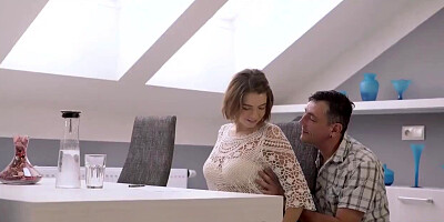 Big-tittied teen enjoys older dick plowing her cunt