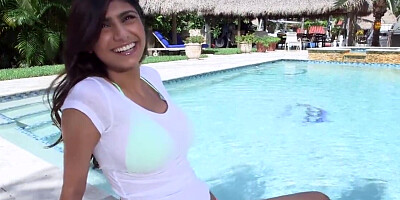 Muscular man fucking an arab slut by the pool