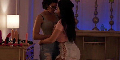 Brunette chick is being strap-on fucked by her kinky girlfriend
