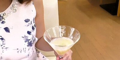 Guy pisses in a glass and kinky Asian MILF drinks it all