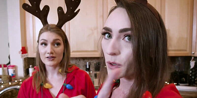 Lucky Santa is having the pussies of three hot teen chicks at his full disposal