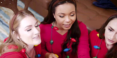 Lucky Santa is having the pussies of three hot teen chicks at his full disposal