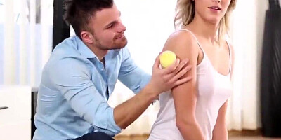 Alluring blonde enjoys sensual lovemaking with a cute guy next-door