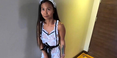 Naughty cleaning lady is sucking stranger's prick inside the motel