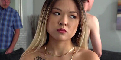 Asian chick Lulu Chu and redhead MILF Lauren Phillips are having a foursome