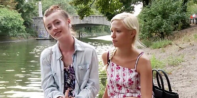 Two curvy lesbian babes are licking and touching each other