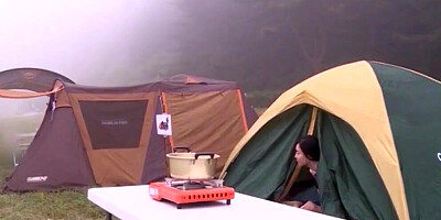 Young korean girls flirt with each other on a lonely island