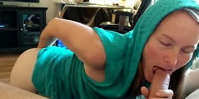 Cutie in a Hoodie Sucking my 8 Inch Cock