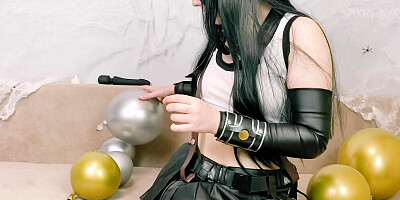 Tifa Lockhart from Final Fantasy talks dirty, blows balloons and pops them with her strong hands