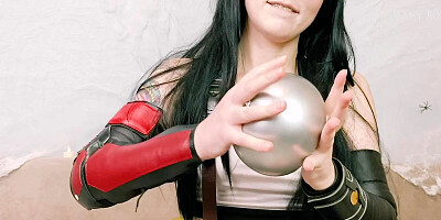 Tifa Lockhart from Final Fantasy talks dirty, blows balloons and pops them with her strong hands