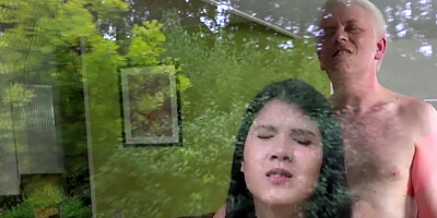 Schoolgirl Fucked at Home by Horny old Man the Teen gets Facial Cumshot