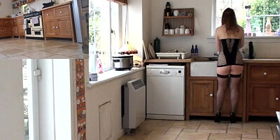 Horny housewife is being fucked in the kitchen by a horny plumber