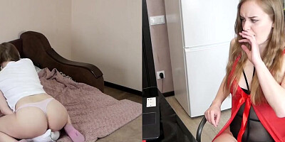 Step Mom watches her daughter masturbate on hidden cam