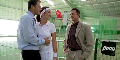Tennis instructor is double penetrated by her clients