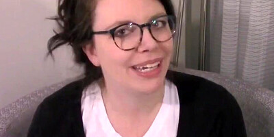 Brunette with massive tits is squeezing those big juggs for the camera