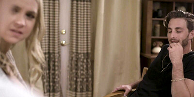 Two blondes are having lesbian makeout and sex in front of a perverted guy