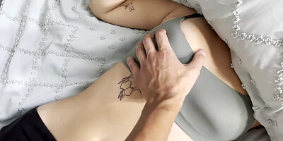 Ripped my step sister's legging and she let me cum on her belly