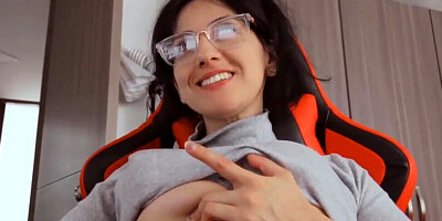 Busty mom is flashing her big natural tits in live webcam show